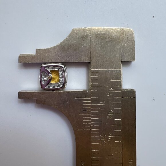 VTG Sterling Silver 925 Lemon Yellow Quartz CZ Halo Stud Earrings Size 8x8 mm - Picture 12 of 13